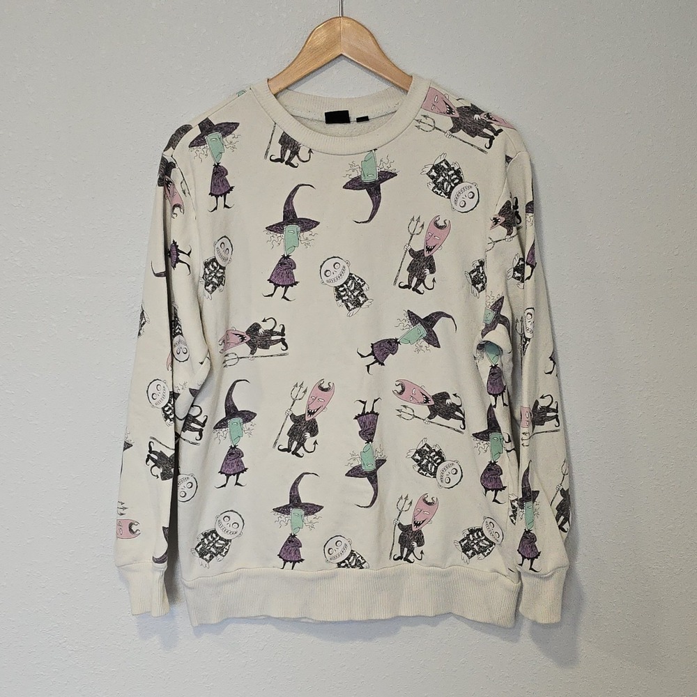 Disney Nightmare Before Christmas Sweatshirt Lock Shock Barrel Cream Sz S Fits L
